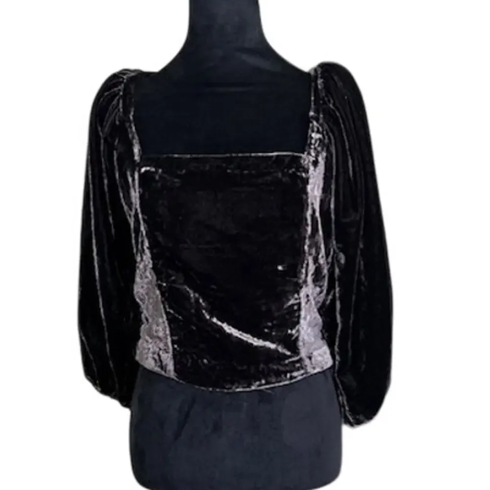 Free People Marie Velvet Puff Sleeve Top Open Back Whimsygoth Fairycore M